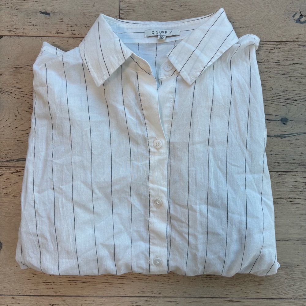 Z Supply Ivory and Black Striped Shirt